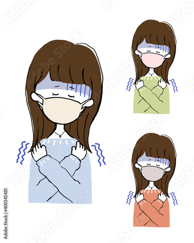 せき　風邪　カラー　マスク　女性　バリエーション