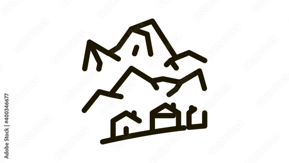 ski resort village Icon Animation. black ski resort village animated icon on white background ski resort village Icon Animation. black ski resort village animated icon on white background