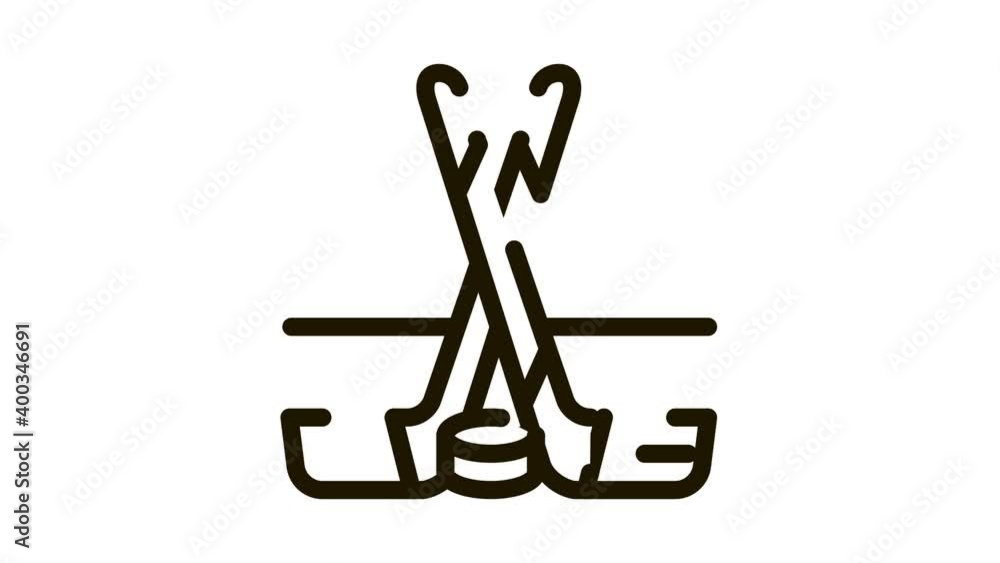 hockey sticks and shim Icon Animation. black hockey sticks and shim animated icon on white background hockey sticks and shim Icon Animation. black hockey sticks and shim animated icon on white background