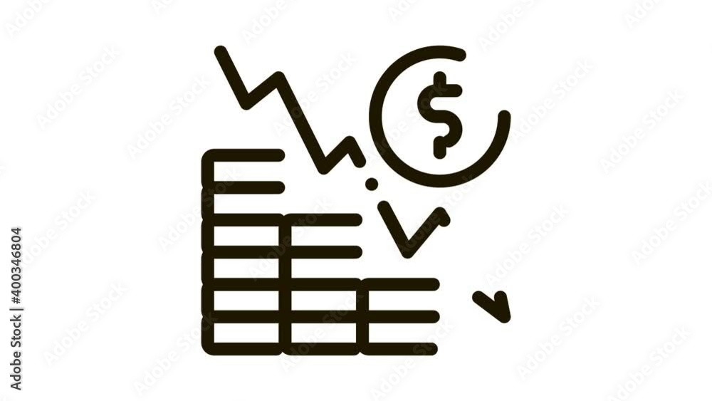 monetary decline Icon Animation. black monetary decline animated icon on white background