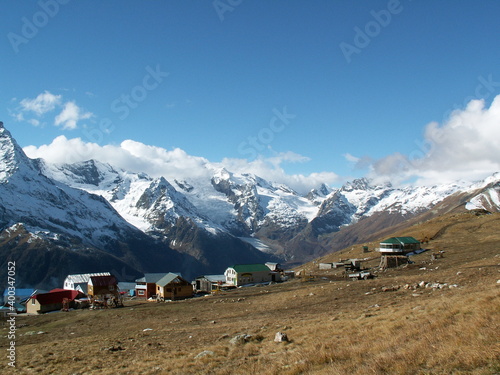 mountain villages on the background of peaks