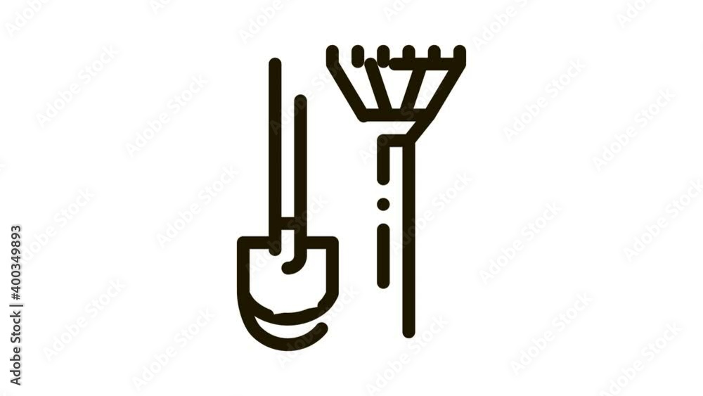 shovel and rake Icon Animation. black shovel and rake animated icon on white background shovel and rake Icon Animation. black shovel and rake animated icon on white background