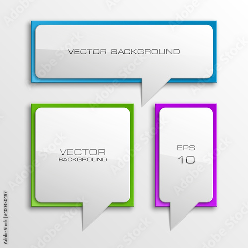 Colloquial cloud on a rectangular background. Square banner. Three speech bubbles. Volumetric die for labels. Abstract vector banner. Design shape. Rectangle form. Volume lettering dies.