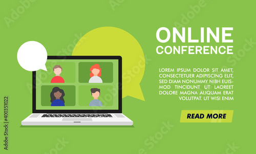Video teleconference and remote online meeting concept. Vector flat person illustration.