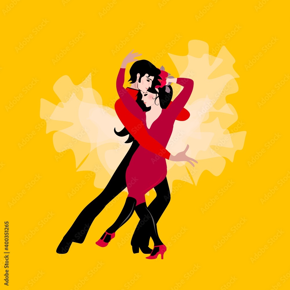 Handsome young people dancing tango. Expression, hugs, love, passion, relationships.