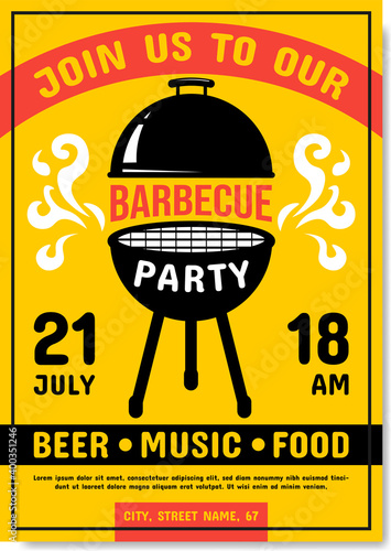BBQ party flyer template. Barbecue party poster with sample text. Modern style invitation vector illustration
