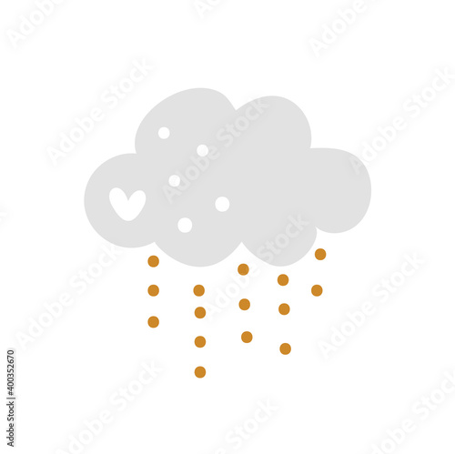 Vector cartoon illustration with cute sleeping cloud and rain of hearts. Scandinavian style nursery art. Valentines Day card
