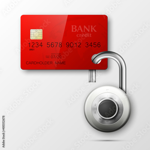 Credit card safe combination lock. Protection credit card. Safety badge banking. Defense finans. Security Plastic card software. Debit card electromagnetic chip Privacy Electronic money funds transfer