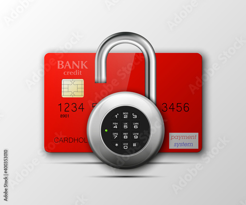 Credit card safe combination lock. Protection credit card. Safety badge banking. Defense finans. Security Plastic card software. Debit card electromagnetic chip Privacy Electronic money funds transfer