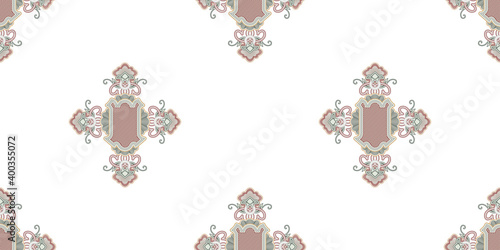 Seamless pattern with clipping mask. Abstract twisted shapes staggered on a white background. EPS10