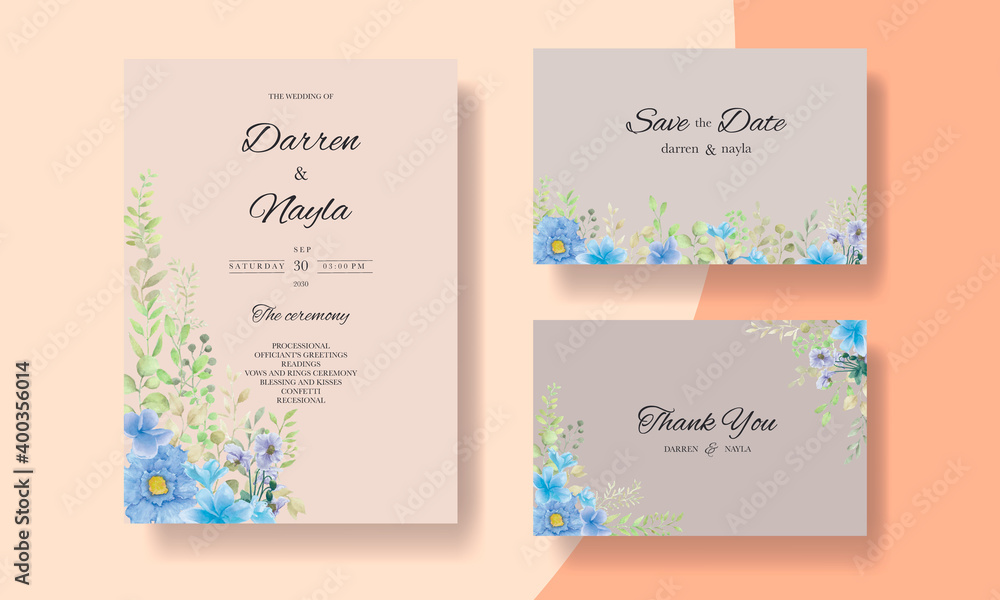 Wedding invitation set with beautiful flower watercolor frame Wedding invitation set with beautiful flower watercolor frame