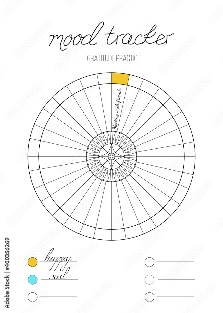 Vector illustration for printable with circle on white background.  Minimalist planner of mood tracker, gratitude log, bullet journal page,  daily planner template, blank for notebook. A4 paper sheet. Stock Vector |  Adobe