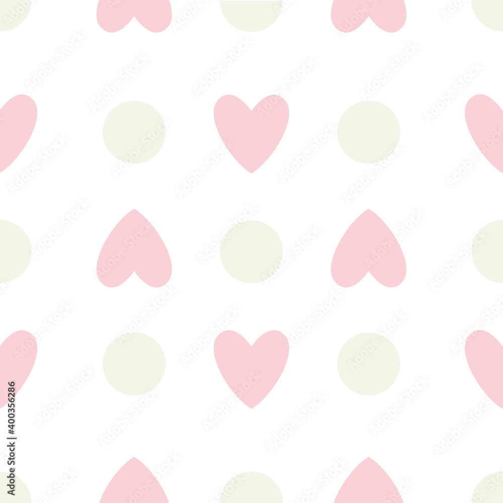 Vector seamless pattern with pink hearts on white background. For wallpaper, gift and wrapping paper, greeting card and wedding invitations, textile, fabric and linen, pajamas, web page.
