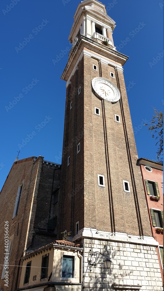 Ancient Church and bell tower called San Giorgio dei Greci in Venice