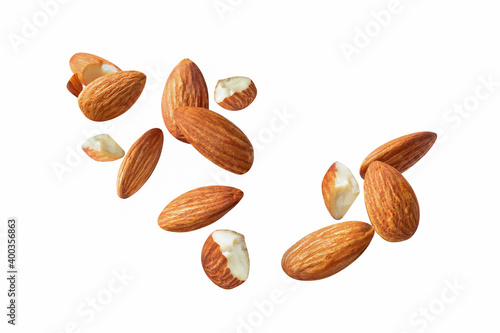 Canvas Print piece side view  almond cracked macro on white isolated