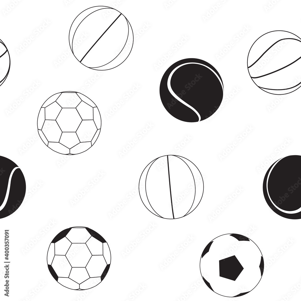 Collection Of Black And White Sports Balls Vector Illustration ...