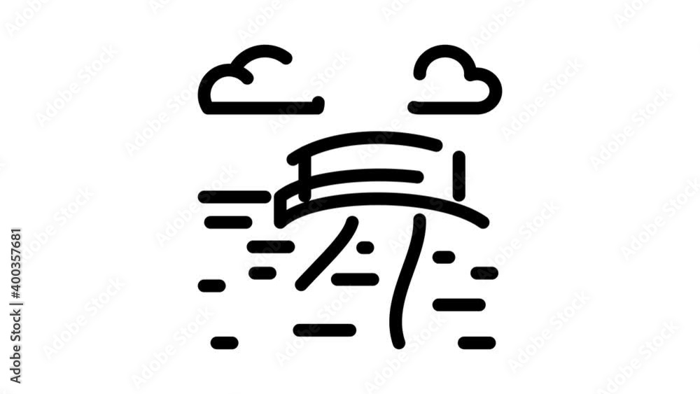 flowing river among coniferous forests Icon Animation. black flowing river among coniferous forests animated icon on white background