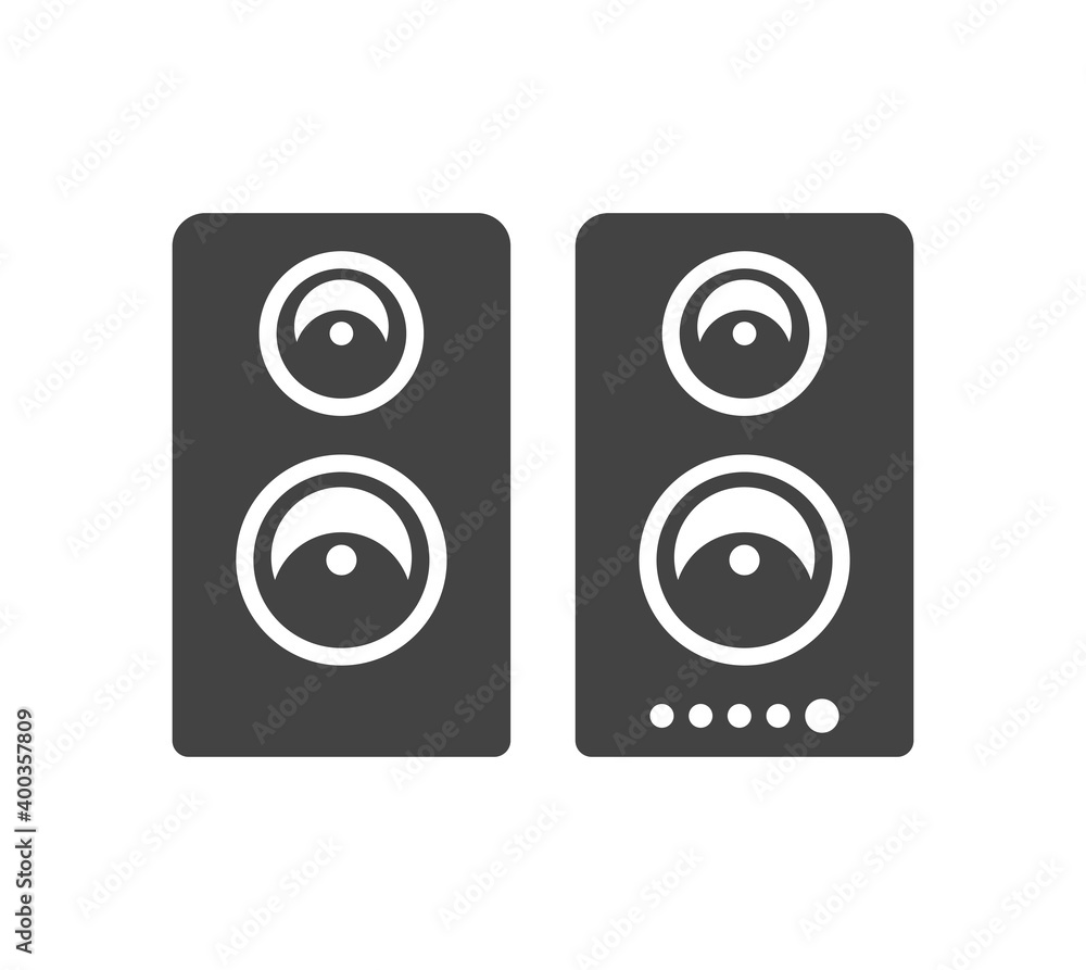 Loudspeakers, dynamic system bold black silhouette icon isolated on white. Audio device. Loudspeakers, dynamic system bold black silhouette icon isolated on white. Audio device.