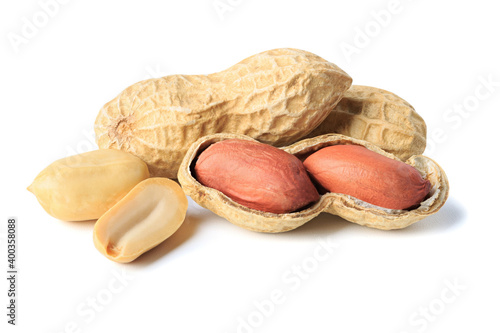 nut peanut shell on white isolated with clipping path