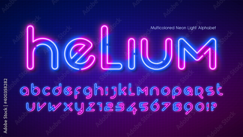 Neon light alphabet, extra glowing futuristic type.