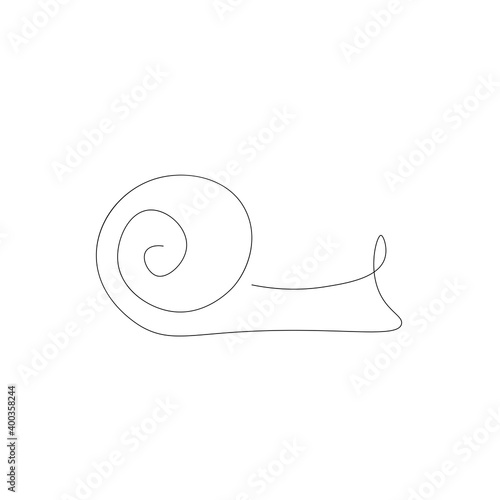 One line drawing snail animal silhouette icon or logo isolated on the white background. Print for clothes. Vector illustration