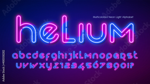 Neon light alphabet, extra glowing futuristic type.