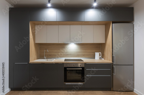 new grey kitchen in loft style