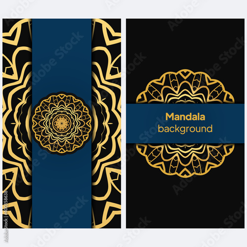 template with floral Mandala ornament. Lace pattern with hand drawn striped colorful Mandala. Vector illustration