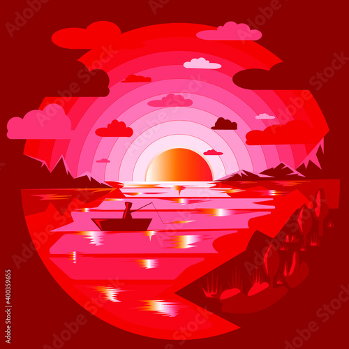 fisherman in a boat sunset