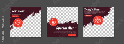 Social media post templates for digital marketing and food sales promotion. culinary advertising. Offer social media banners. vector photo frame mockup illustration