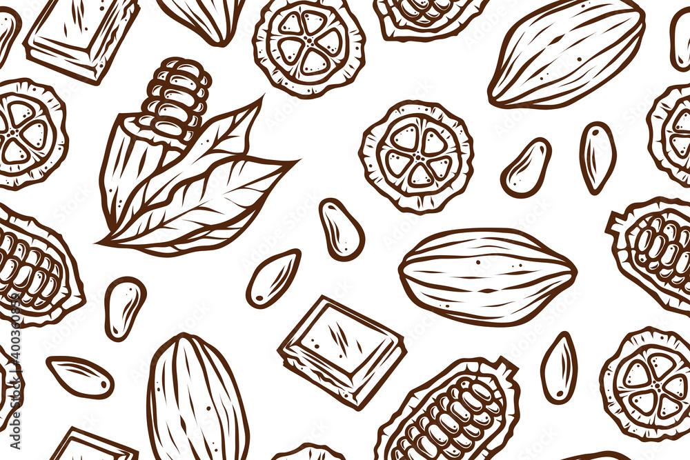 Seamless pattern of cocoa, monochrome vector Seamless pattern of cocoa, monochrome vector