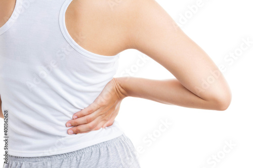 Wallpaper Mural Attractive woman  back pain people, healthcare and problem concept - close up of unhappysuffering from pain in back  on white isolated Torontodigital.ca