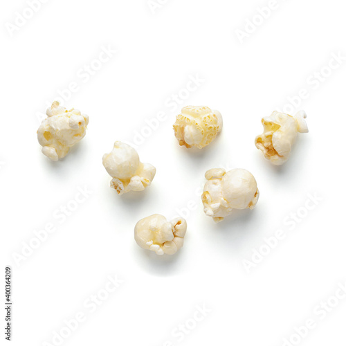 Popcorn piece on white isolated