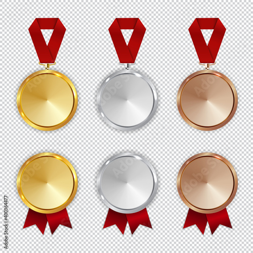 Champion Gold, Silver and Bronze Medal  Icon Sign First, Second and Third Pla...