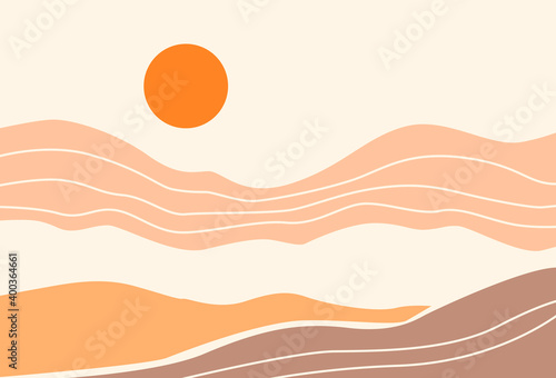 Abstract vector landscape. Contemporary illustration in pastel colors. Flat abstract design. © Anastasia