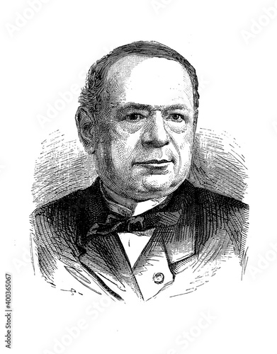 Engraving portrait of Moritz von Jacobi (1801 - 1874)  Prussian and Russian Imperial engineer and physicist, known for the Jacobi law and his investigations of eletromagnetism in motors and generators