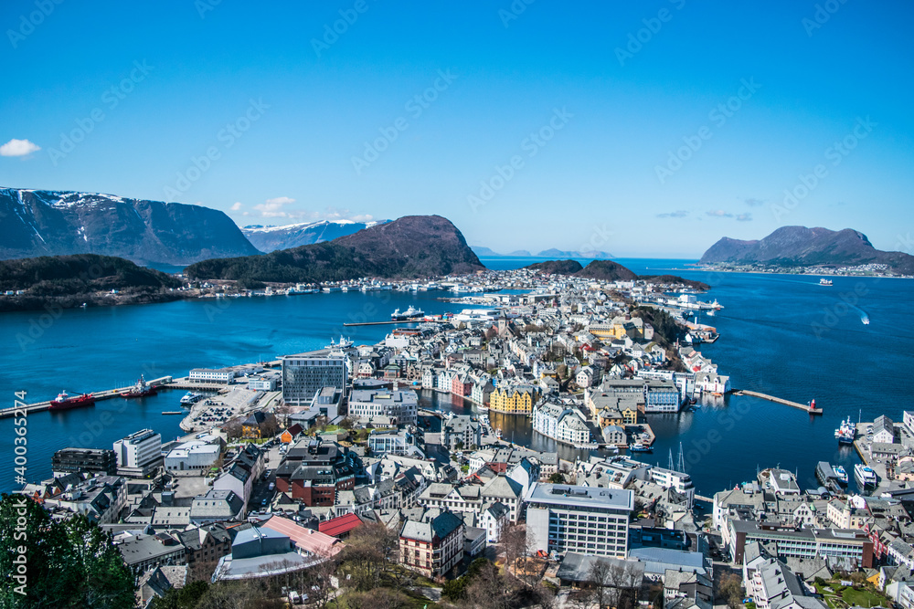 Alesund city in Norway nature and urban landscape