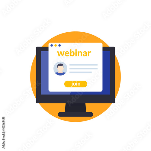 webinar, join online training, e-learning vector icon