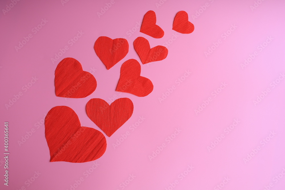 Valentine's Day background. Gifts, confetti, Valentines day concept. Flat lay, top view, copy space, Banner background.