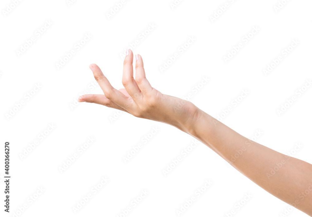 Open woman hand on white background Open woman hand on white background