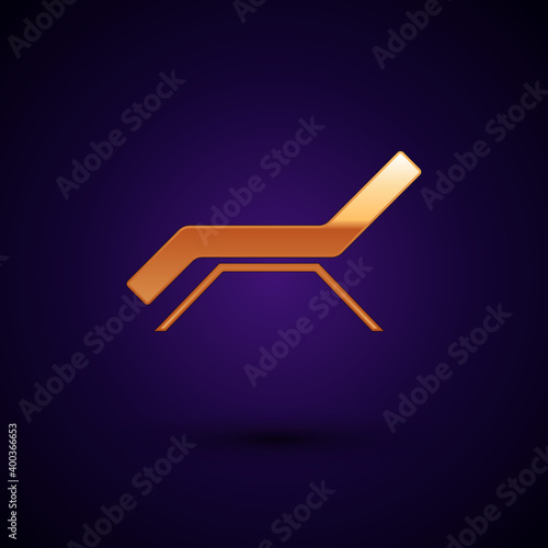 Gold Sunbed icon isolated on black background. Sun lounger.  Vector.