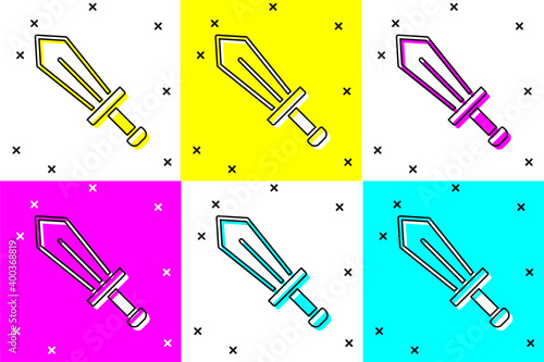 Set Sword for game icon isolated on color background.  Vector.