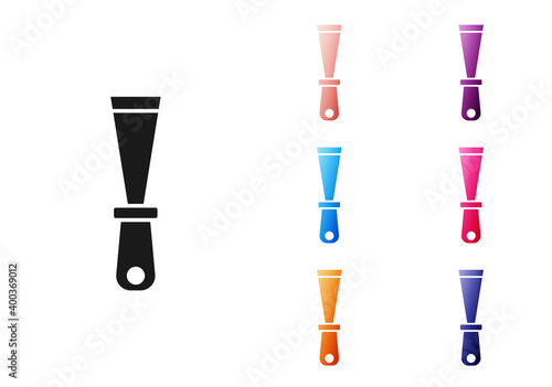 Black Putty knife icon isolated on white background. Spatula repair tool. Spackling or paint instruments. Set icons colorful. Vector.