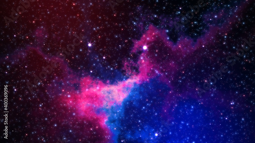 Abstract Red And Blue Shiny Incredible Nebula Clouds In Starry Outer Space Background