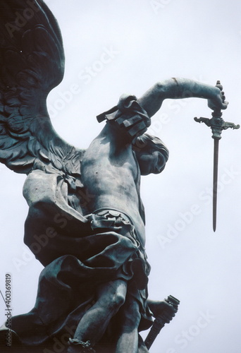 View of Saint Michael statue on Castel Sant'Angelo in Rome. Italy.
