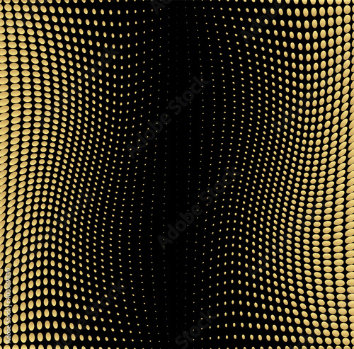 Abstract halftone gold dotted background. Futuristic grunge pattern  dot  wave. Vector modern optical pop art texture for posters  sites  business cards  cover  labels mock-up  vintage layout