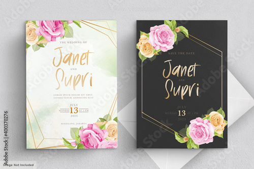 wedding card set with soft pink roses
