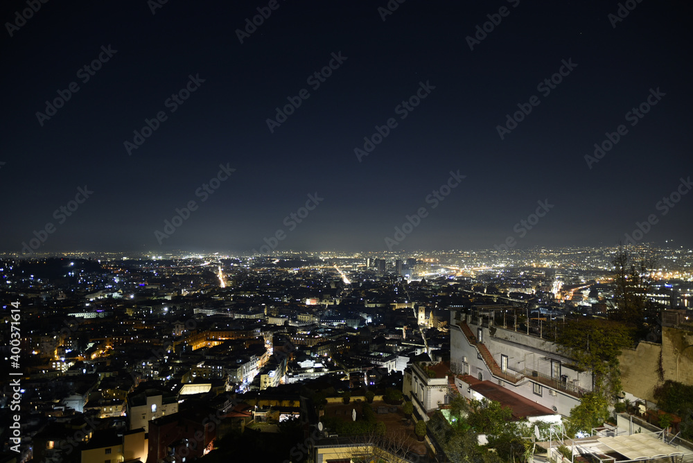Night image of the old city of Naples, Italy.