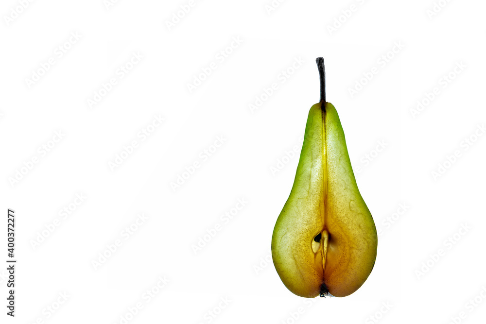 Green pear slice isolated on a white background. Green pear slice isolated on a white background.