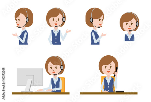 電話対応するオペレーター　ビジネスウーマン　OL